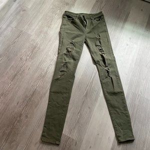 Ripped Green American Eagle Stretchy Jeggings Size 10
